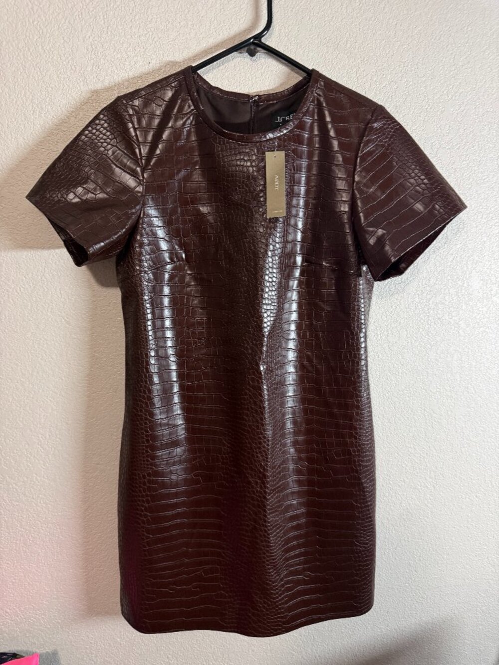 NWT Women's J. Crew Collection Brown Croc Embossed Faux Leather Mini Dress 2
